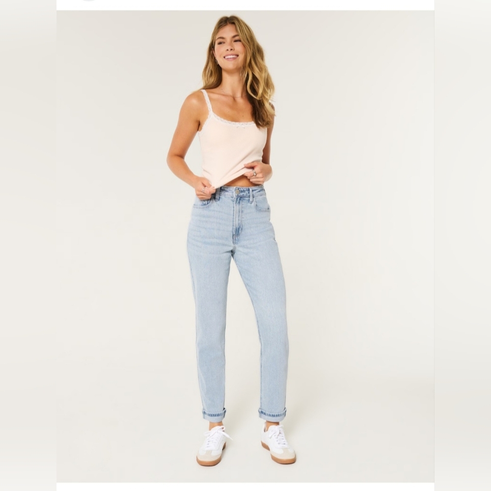 Hollister Curvy High Rise Vintage Distressed Stretch Mom Denim Jean 21R 35 X 27